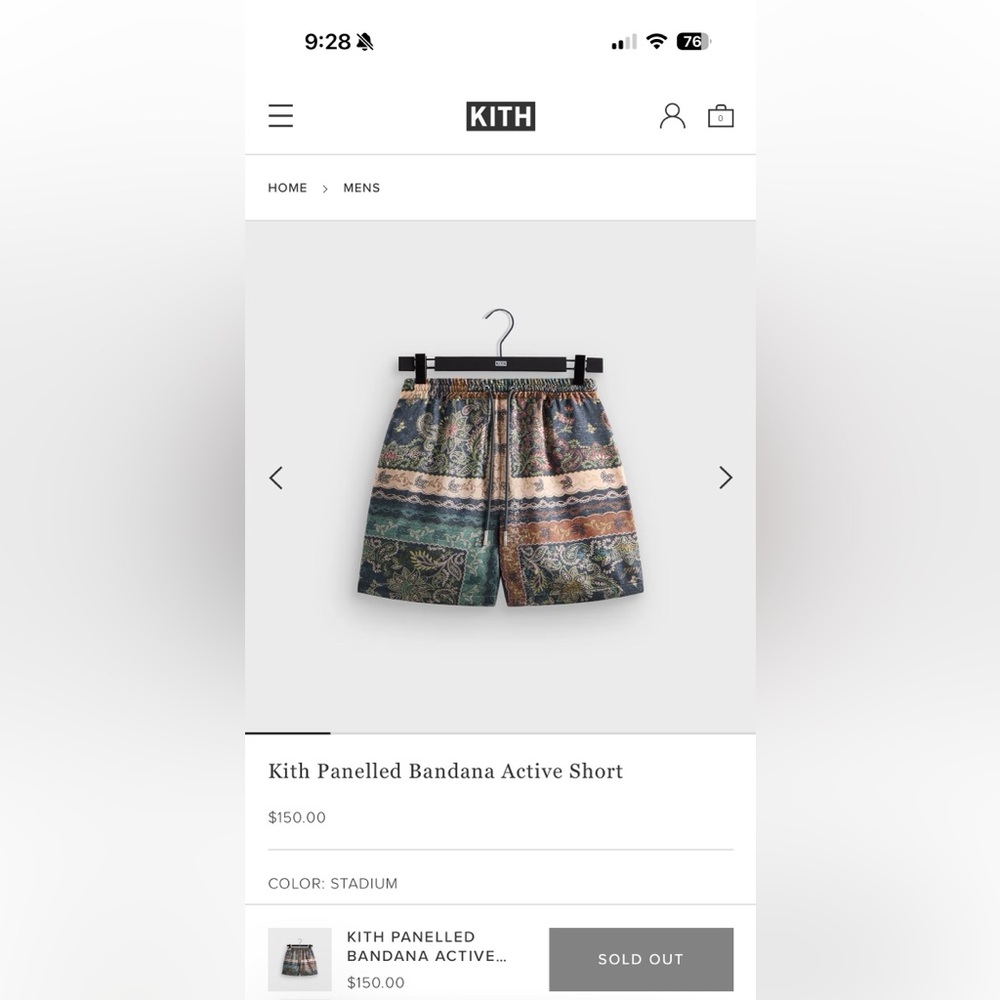 Kith bandana shorts size small